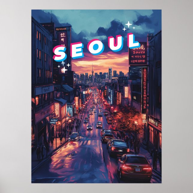Seoul Sunset: A Vibrant Cityscape Travel Poster (Front)
