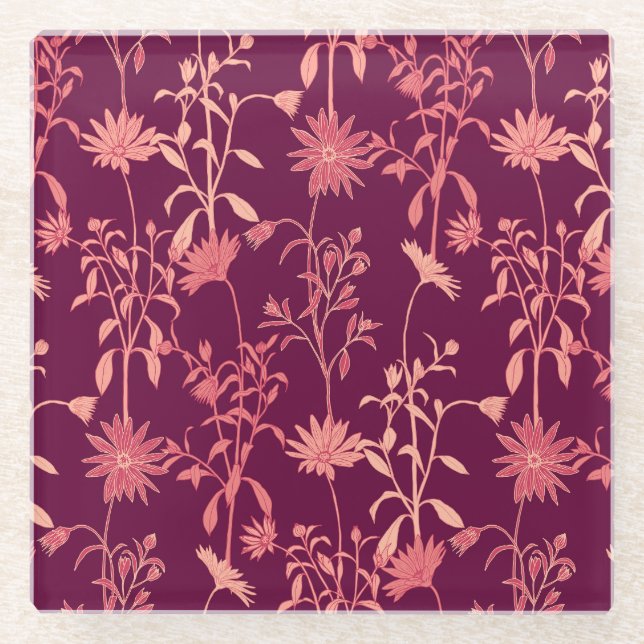 Separate Elements: Floral Vintage Glass Coaster (Front)