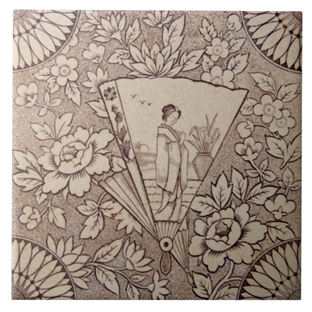 Sepia Aesthetic Japanese Style Antique c1880 repro Tile (Front)