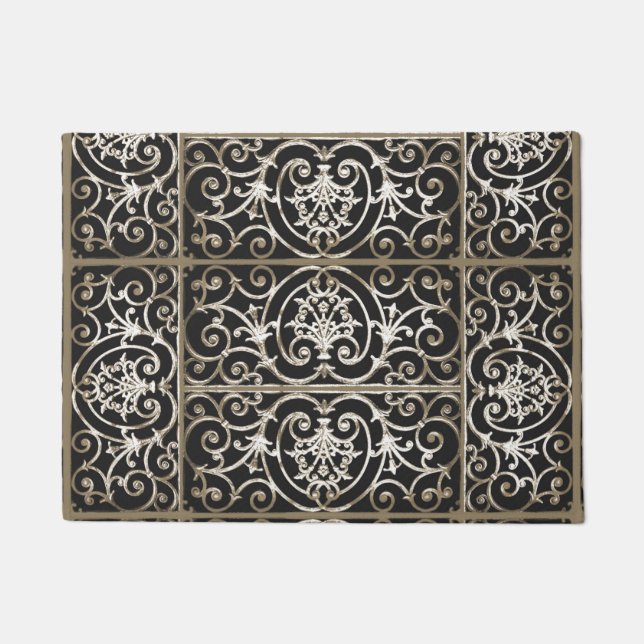 Sepia and black scrollwork pattern doormat (Front)