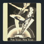 Sepia Art Deco Broadway New York Clock<br><div class="desc">5 star square clock featuring vintage,  Art Deco,  Broadway,  New York Flapper Design in Sepia shades.</div>