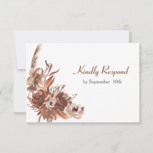 Sepia Autumn Floral Wedding RSVP Card