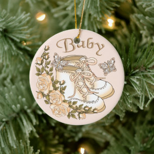 Sepia Baby First Shoes Ceramic Tree Decoration