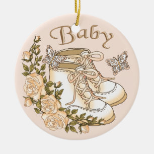 Sepia Baby First Shoes   Ceramic Tree Decoration