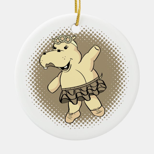 Sepia Ballerina Hippo With Tutu Ceramic Tree Decoration (Front)