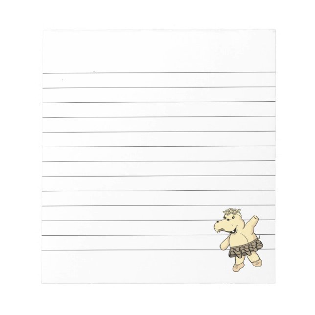 Sepia Ballerina Hippo With Tutu Lined Notepad (Front)