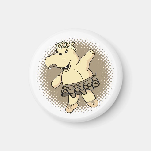 Sepia Ballerina Hippo With Tutu Magnet (Front)