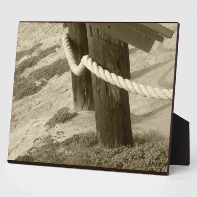 Sepia Beach Rope Photo Plaque (Side)