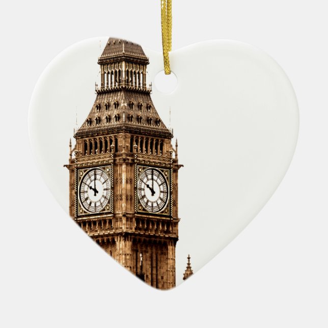 Sepia Big Ben Tower Ceramic Tree Decoration (Front)