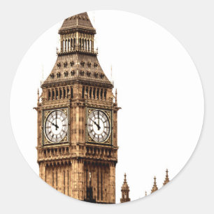 Sepia Big Ben Tower Classic Round Sticker