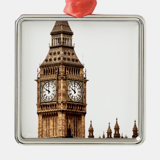 Sepia Big Ben Tower Metal Tree Decoration (Front)