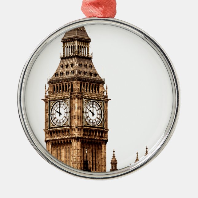 Sepia Big Ben Tower Metal Tree Decoration (Front)