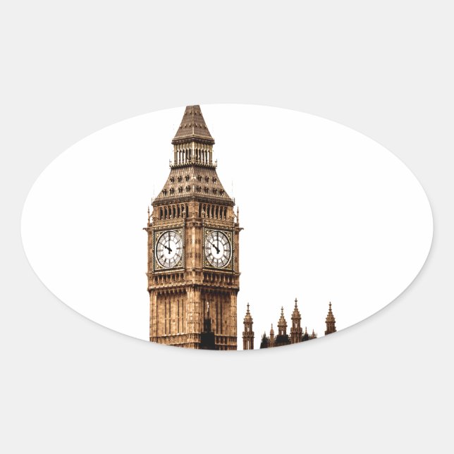Sepia Big Ben Tower Oval Sticker (Front)