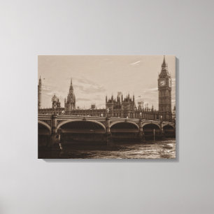 Sepia Big Ben Tower Palace of Westminster Canvas Print