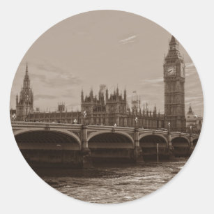 Sepia Big Ben Tower Palace of Westminster Classic Round Sticker