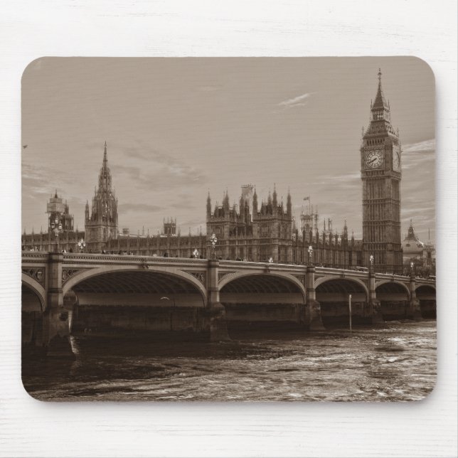 Sepia Big Ben Tower Palace of Westminster Mouse Mat (Front)