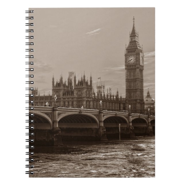 Sepia Big Ben Tower Palace of Westminster Notebook (Front)