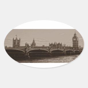 Sepia Big Ben Tower Palace of Westminster Oval Sticker