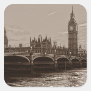 Sepia Big Ben Tower Palace of Westminster Square Sticker