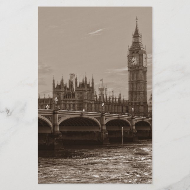 Sepia Big Ben Tower Palace of Westminster Stationery (Front)