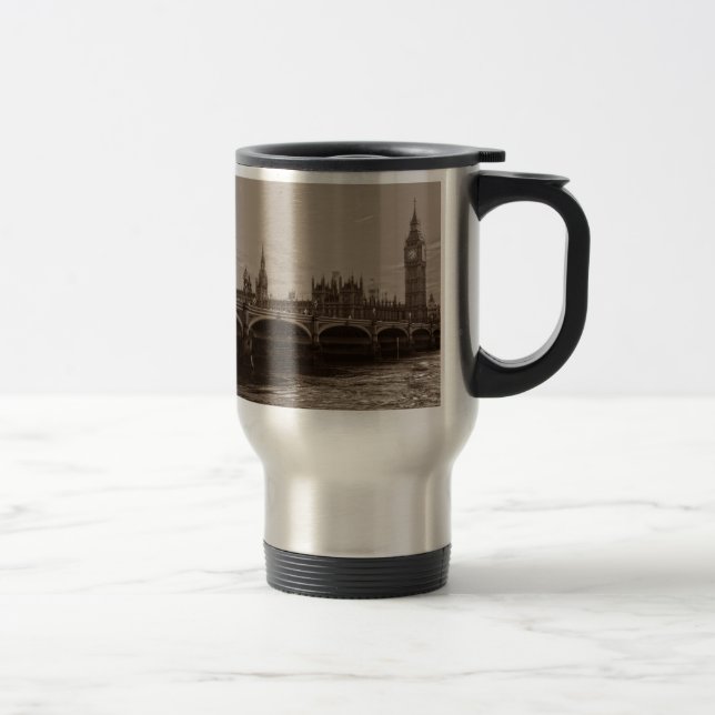 Sepia Big Ben Tower Palace of Westminster Travel Mug (Right)