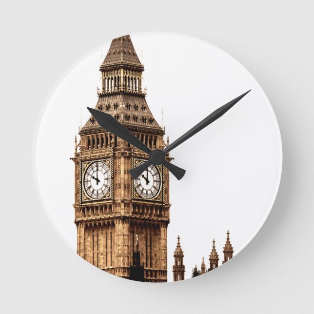Sepia Big Ben Tower Round Clock (Front)