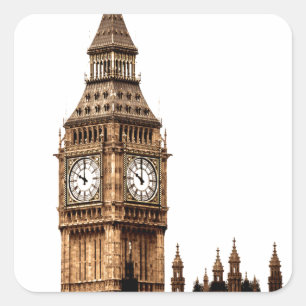 Sepia Big Ben Tower Square Sticker