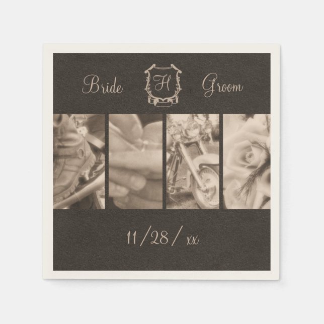 Sepia Biker Wedding Photos Custom Paper Napkins (Front)