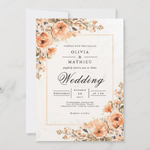 Sepia Bloom Accent Wedding Invitation
