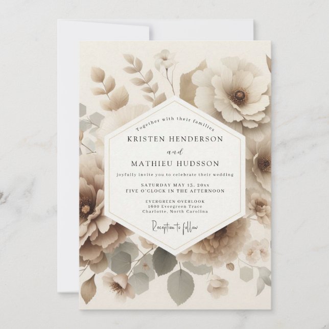 Sepia Blossom Romantic Wedding Invitation (Front)