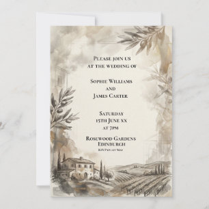 Sepia Botanical Frame Wedding Invitation