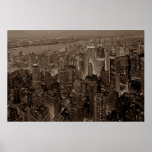 Sepia Brown New York City Night Artwork Poster
