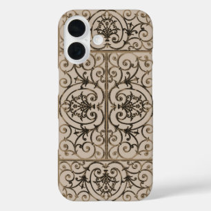Sepia brown scrollwork pattern iPhone 16 case