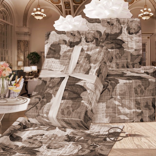 Sepia Brown Tone Floral Toile Fabric No.4 Wrapping Paper (Creator Uploaded)