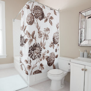 Sepia Brown Vintage Floral Toile No.2 Shower Curtain