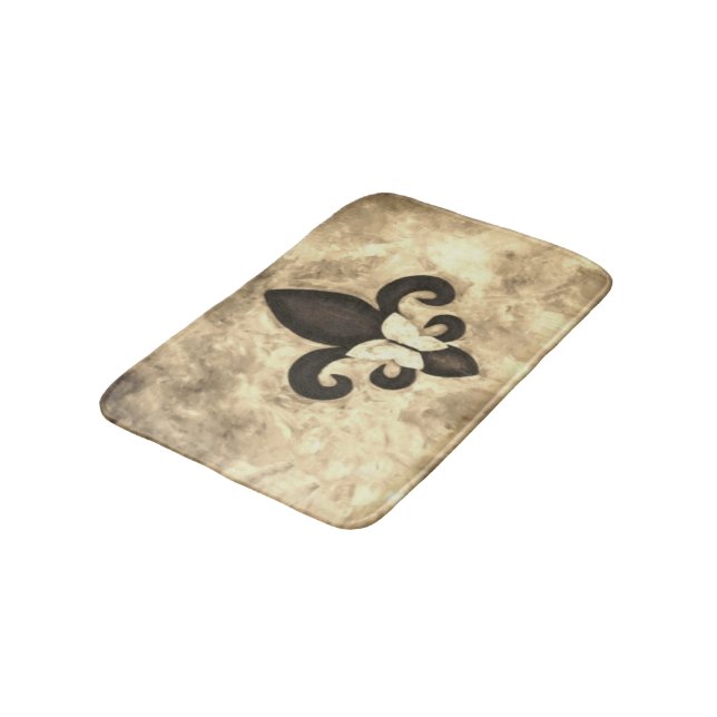 Sepia Butterfleur | Tan Butterfly on Fleur de Lis Bath Mat (Angled)
