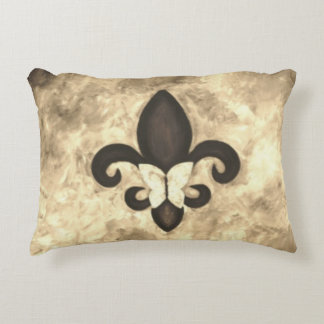 Sepia Butterfleur | Tan Butterfly on Fleur de Lis Decorative Cushion