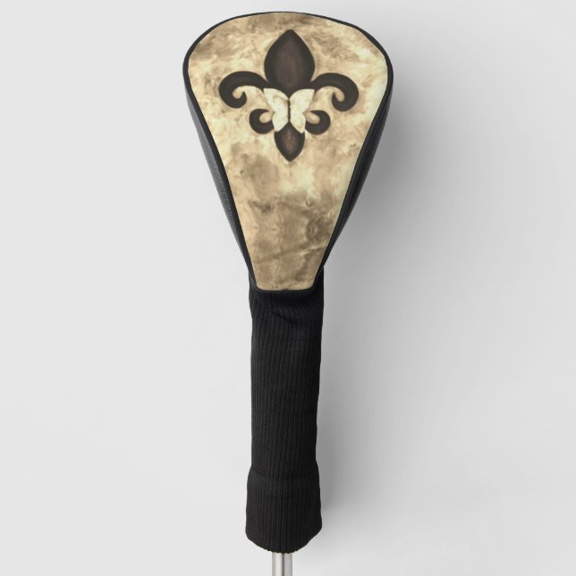 Sepia Butterfleur | Tan Butterfly on Fleur de Lis Golf Head Cover (Front)