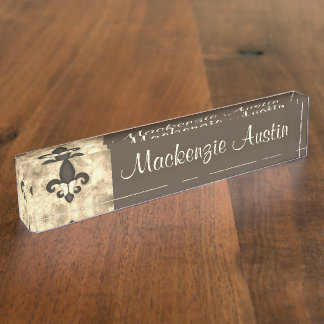 Sepia Butterfleur | Tan Butterfly on Fleur de Lis Nameplate