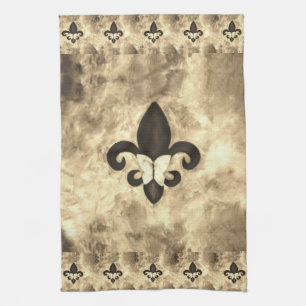 Sepia Butterfleur   Tan Butterfly on Fleur de Lis Tea Towel