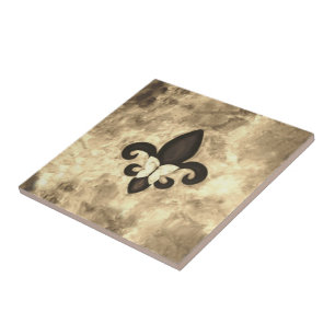 Sepia Butterfleur   Tan Butterfly on Fleur de Lis Tile