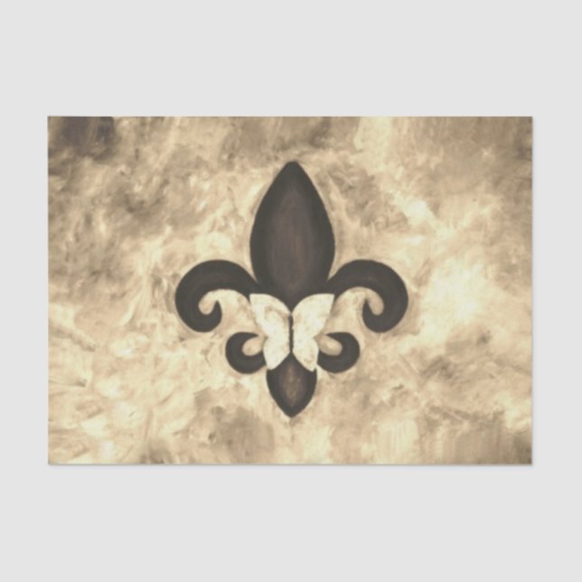 Sepia Butterfleur | Tan Butterfly on Fleur de Lis Tissue Paper (Front)