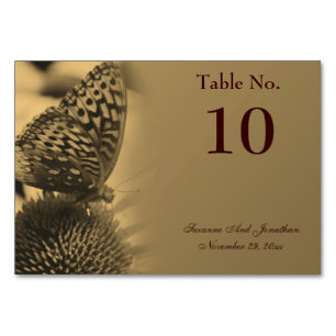 Sepia Butterfly Nature Personalized Wedding  Table Number