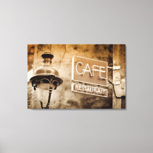 Sepia cafe sign, Paris, France Canvas Print