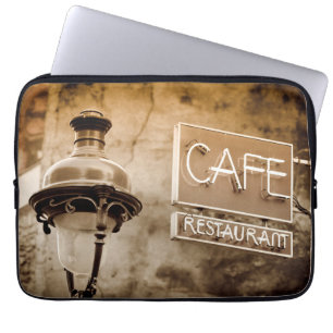 Sepia cafe sign, Paris, France Laptop Sleeve