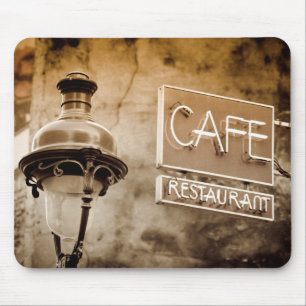 Sepia cafe sign, Paris, France Mouse Mat