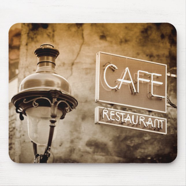 Sepia cafe sign, Paris, France Mouse Mat (Front)