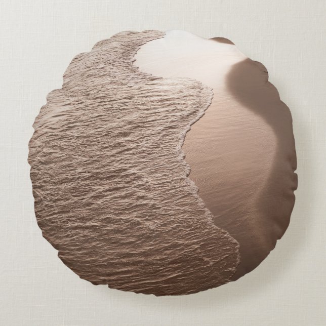 Sepia Caribbean Shoreline Waves 1 Round Cushion (Front)