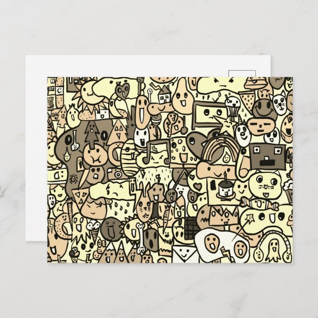 Sepia Cartoon Character Hand Drawn Toss Pattern Postcard (Front/Back)