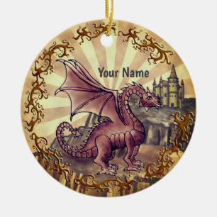 Sepia  Castle dragon  Ceramic Tree Decoration